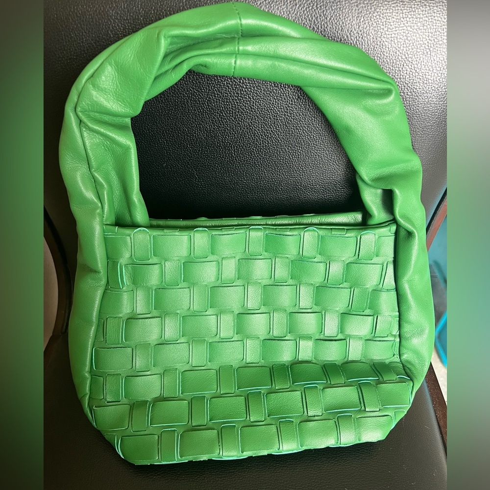 Zara Leather Kelly Green Braided Handbag Purse